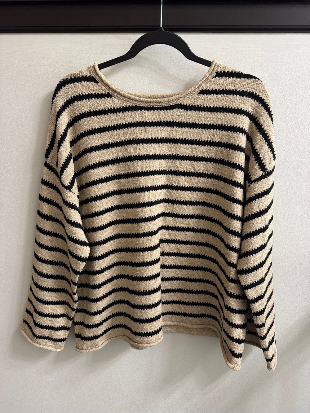 Blu Pepper Striped Scoop Neck Sweater in Beige and Black